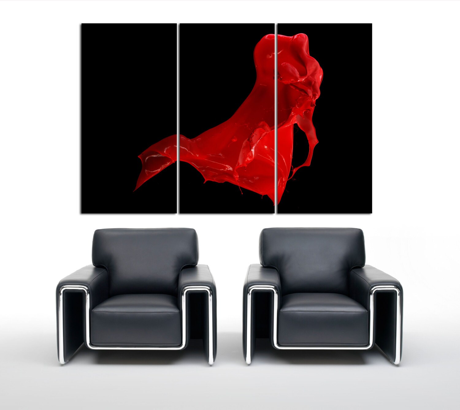 Split Abstract canvas Print.Red paint  picture for modern homeoffice wall decor & interior design.wall art 3 Panel canvas paint splash