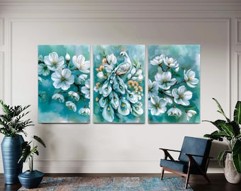 Vintage Botanical Peacock Canvas Print Set: Nature Art, Ready to Hang