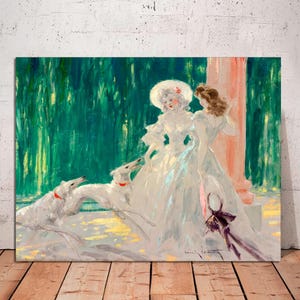 Canvas Deco, Fashion Art, Afternoon Under The Lamp by Louis Icart, French Vintage Canvas, Modern Fashion Art  on CANVAS Print Ready to Hang.