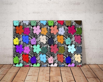 Andy Warhol Canvas Flowers Print, Modern Pop Art Wall Decor for Living Room, Large Modern Wall Art, Unique Artistic Home Decor Ready to Hang
