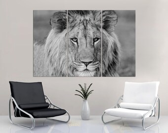 Black and White Lion Canvas Art: 3 Panel Modern Minimalist Print