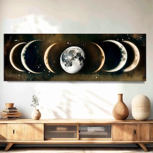 Moon Phases Wall Art, Vintage Night Sky Sign, Abstract Moon Wall Decor, Celestial Home Decor, Lunar Eclipse Canvas Art, Bedroom Canvas Print
