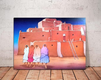 R.C. Gorman "Taos Night" Canvas Print, Navajo Women, American Indian Art, Ready to Hang