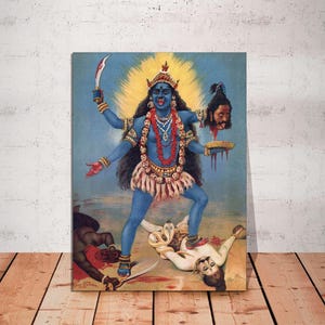 Canvas Print Kali, Maha Kali Art, Indian Hindu Goddess Poster, Indian Deity Religious Art, Maha Kali Wall Art Decor, CANVAS READY to HANG.