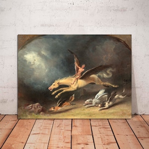 William Holbrook Beard El sueño del cazador de zorros, lienzo para pared, reproducción de arte de zorro, póster de exposición, lienzo listo para colgar