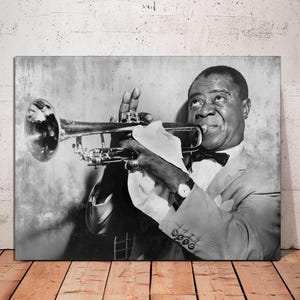 Louis Armstrong Photo Print on Canvas, Playing Trumpet Jazz Music Wall Art Decor, Louis Armstrong Print, Jazz Wall Art  CANVAS Ready to Hang