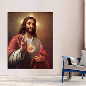 Jesus Sacred Heart Divine Mercy Christian Roman Catholic Canvas Art Print Modern Family Bedroom Decor Posters, Religious Art Ready to Hang.
