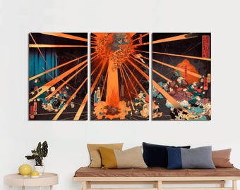 Yoshifusa Japanese Canvas Print: Akugenta's Revenge at Nunobiki Waterfall