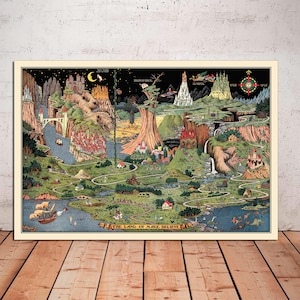 Vintage Fairy Tale Map Canvas: Land of Make-Believe Nursery Decor
