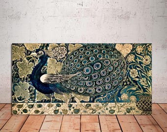 Art Nouveau Peacock Canvas Print: William De Morgan Style, Ready to Hang
