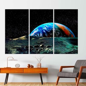3-Panel Canvas Split, Planet Wall Decor, Space Canvas, Space Home Décor, Earth Wall Art, Large Earth Wall Art, NASA Art CANVAS Ready to Hang