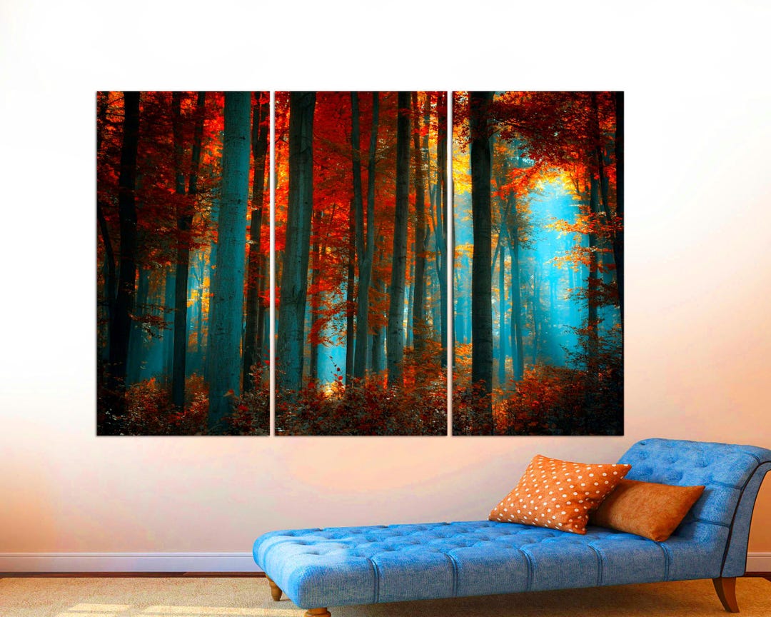 Red Tree Forest Canvas Print: 3-panel Modern Landscape Wall Art - Etsy