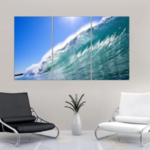 3 Panel Split Photography Canvas Print, High ocean waves. 1.5&quot; deep frames-Gallery wrap for home and office wall decor and interior decor
