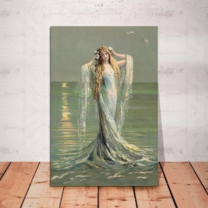 CANVAS READY to HANG, Mermaid, Art Nouveau, Ocean Art, Mermaids, Mermaid, Water Nymph, Fairy, Sea Nymph, Mermaids, Fantasy Canvas Wall Art.