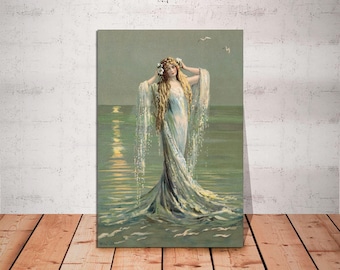 Art Nouveau Mermaid Canvas Print: Fantasy Ocean Art, Ready to Hang