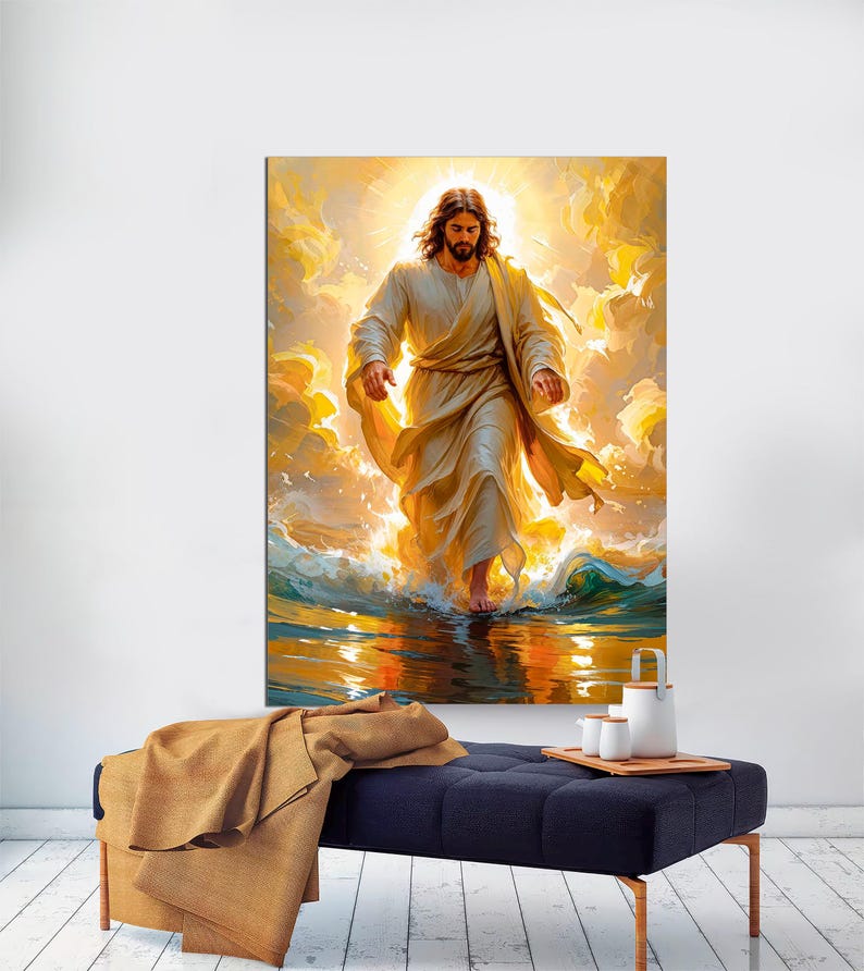 Jesus Walking on Water Canvas Print: Abstract Christian Wall Art - Etsy