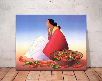 R.C. Gorman Chili Fiesta Canvas Art, Navajo Woman Print, Ready to Hang