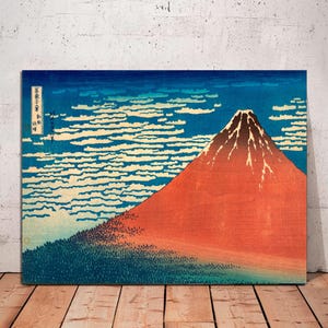 Katsushika Hokusai, Red Fuji Japanese Wall Art, Fuji Panoramic Art, Asian Cultural Art Print,Traditional Ukiyo-e Art on CANVAS Ready to Hang