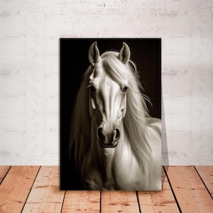 White Horse Canvas Wall Art, Farmhouse Decor, Horse Print, Large Modern Painting, Horse Wall Art, Horse Portrait Animal Canvas Ready to Hang