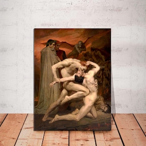 Dante and Virgil in Hell Art Print by William Bouguereau, Vintage Classic Print on Canvas, Ready to Hang Wall Art Decor, Old Master Painting