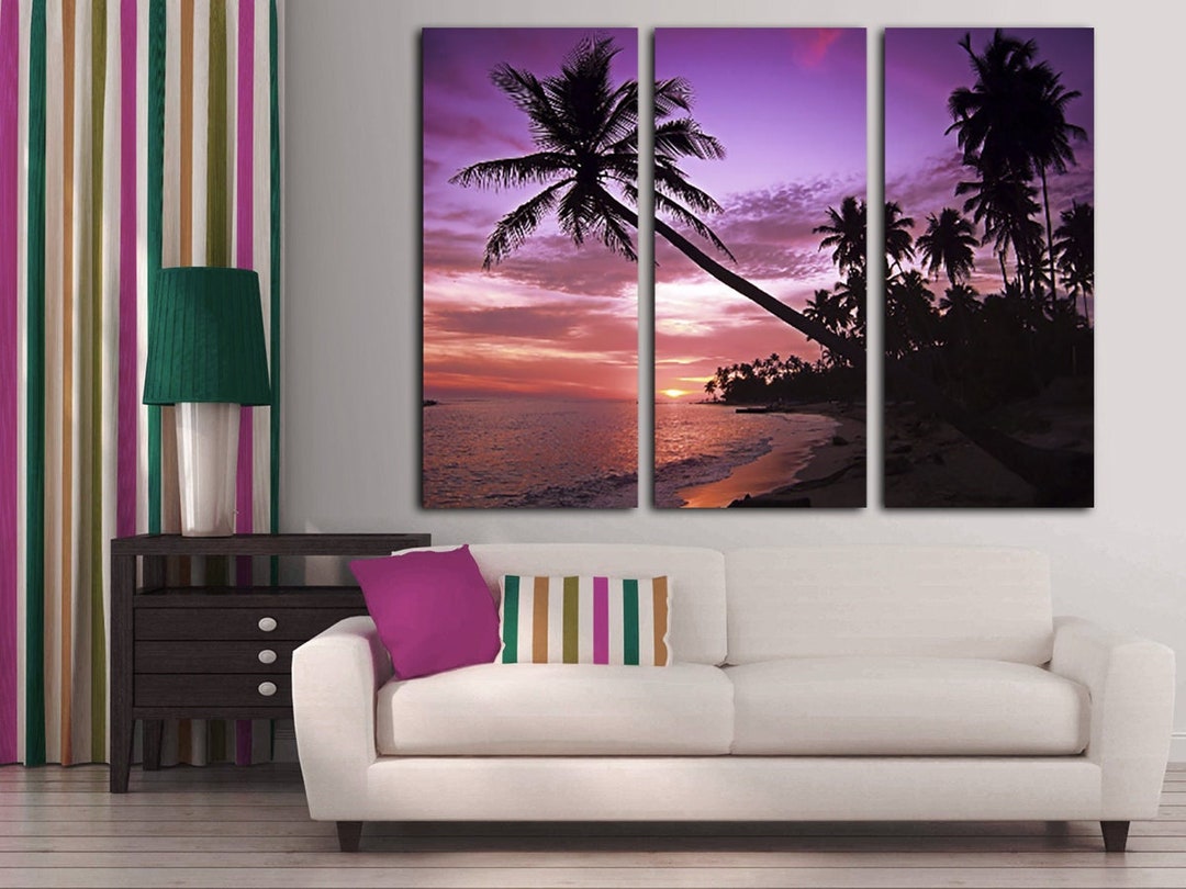 Ocean Sunset Canvas Print: Pink Purple Sky, 3-panel Wall Art - Etsy