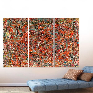 Jackson Pollock Abstract Canvas Print: 3-Panel Vintage Exhibition Wall Art