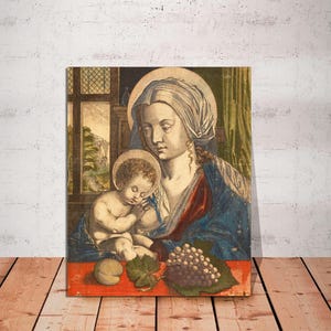 Virgin Mary Holding Baby Jesus Canvas Wall Art, Religious Christian Home Decor, Holy Mother and Child Painting Print on CANVAS Ready to Hang