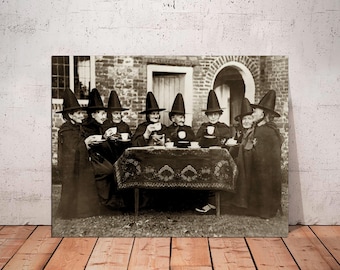 Witches Tea Party at Dusk Canvas Print: Retro Halloween Decor