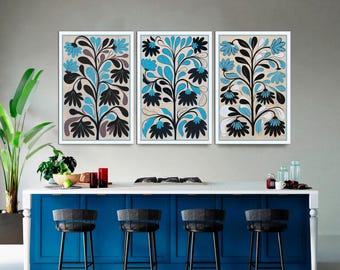 Matisse Style Floral Canvas Print Set: Mid Century Modern Botanical Wall Decor