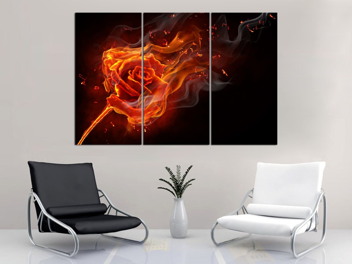 3 Panel Split Art Canvas Print 1.5 deep frames Burning Etsy