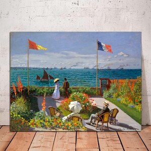 Claude Monet, Garden at Sainte, Wall Art, Madame Monet Art Canvas, Monet print, Monet wall art, Monet Poster Art on CANVAS Ready to Hang.