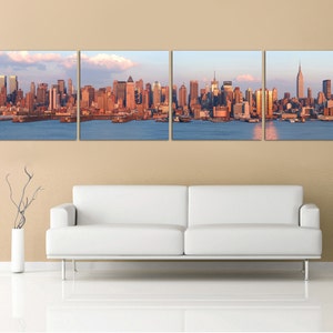 4 Panel Split - New York skyline Panoramic Canvas Print, NYC cityscape Canvas Art for Wall Decor Interior Design, Canvas Split Ready to Hang