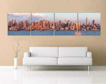 New York City Skyline Panoramic Canvas Print - 4 Panel Split Wall Art