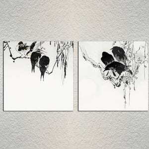 Set of 2 Antique Japanese Bird Wall Art, Asian Wall Art, Antique Bird Canvas Art, Vintage Bird Art, Asian Bird Print on CANVAS Ready to Hang