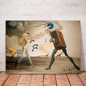 Salvador Dali Canvas Wall Art, Girl Tied by Telephone Lines, Surrealism Style Painting, Canvas Wall Art   Canvas Gift, CANVAS READY To HANG.