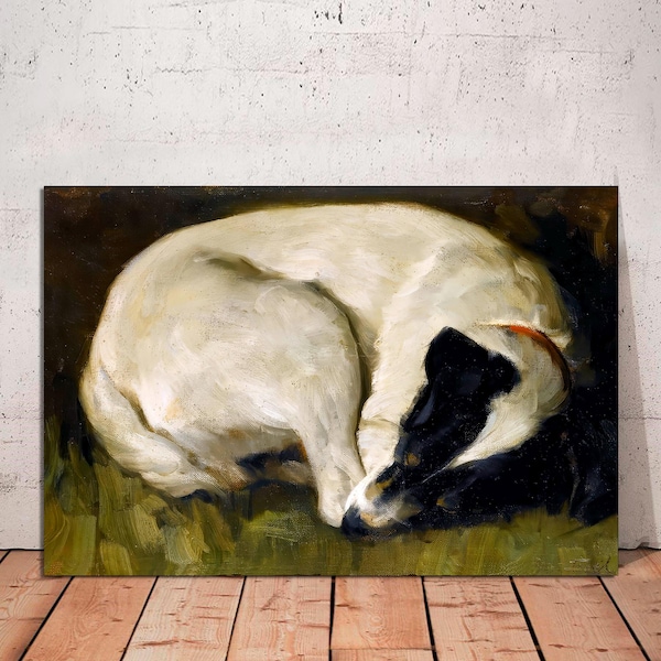 Vintage Rat Terrier Canvas Print: Sleeping Dog Wall Art