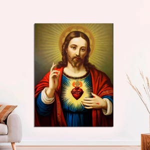 Jesus Sacred Heart Divine Mercy Christian Roman Catholic Canvas Art Print Modern Family Bedroom Decor CANVAS, Religious Art Ready to Hang.