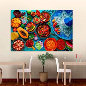 Mexican Food Mix Background, New Kitchen Wall Decor, Mexican Food Large Art, Kitchen Art, Mexican Restaurant Wall Art, CANVAS Ready to Hang.