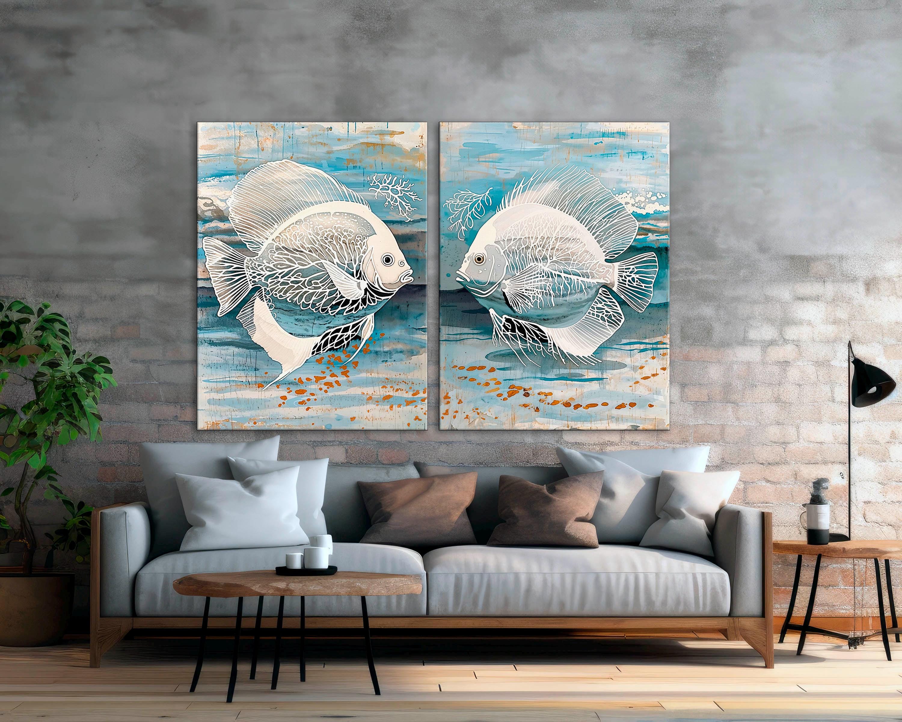 Discus Print Abstract Discus Fish Canvas Print Set: Modern Coastal Wall Art - Etsy