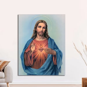Jesus Sacred Heart Divine Mercy Christian Roman Catholic Canvas Art Print Modern Family Bedroom Decor Posters, Religious Art Ready to Hang.