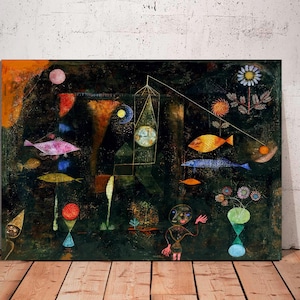 Paul Klee - Arte en lienzo con la magia de los peces, impresión de arte abstracto para pared, impresión de arte moderno, arte abstracto de gran tamaño, arte moderno con peces, lienzo artístico listo para colgar
