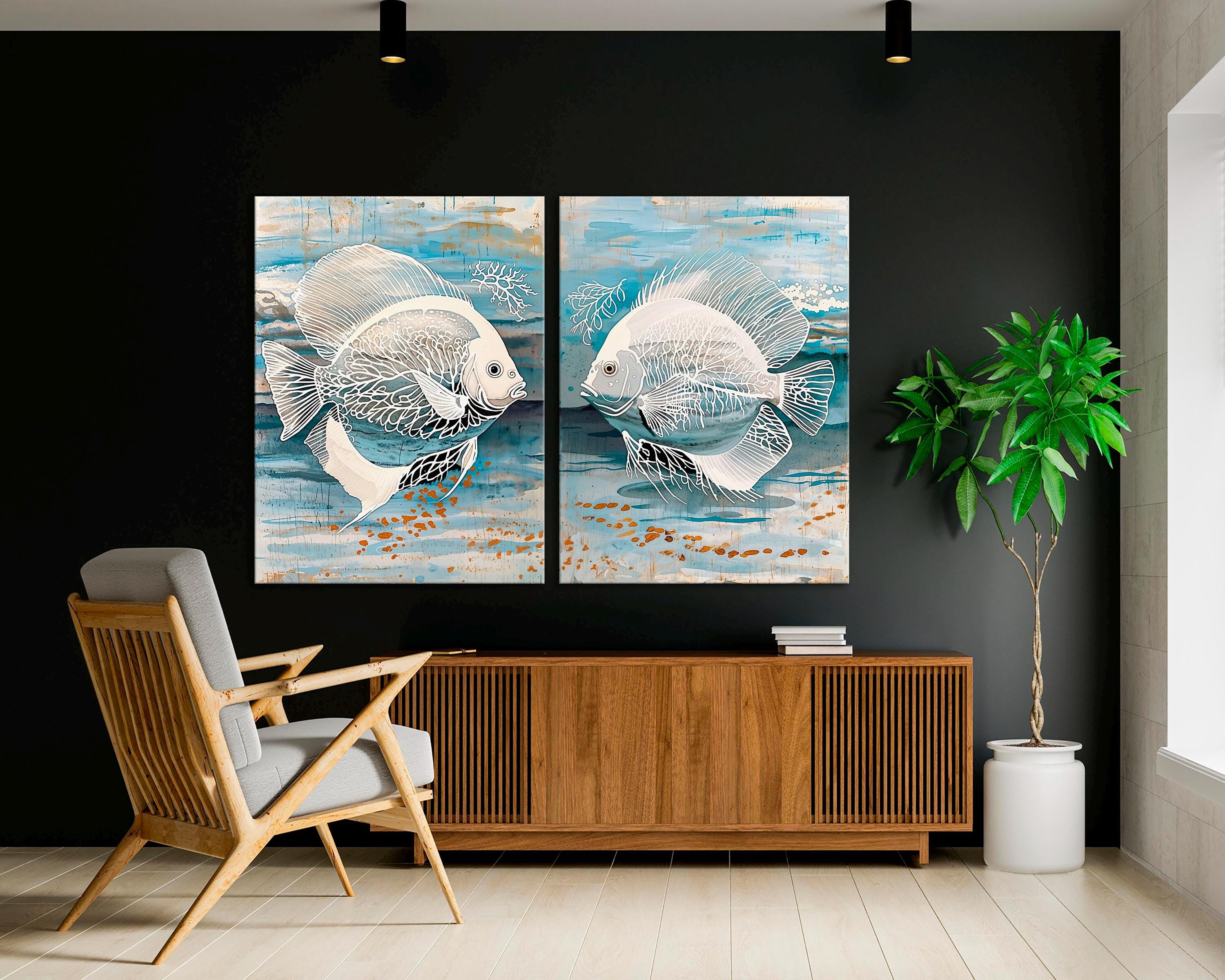 Discus Print Abstract Discus Fish Canvas Print Set: Modern Coastal Wall Art - Etsy