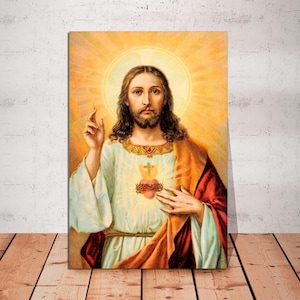 Jesus Sacred Heart Divine Mercy Christian Roman Catholic Canvas Art Print Modern Family Bedroom Decor CANVAS, Religious Art Ready to Hang.