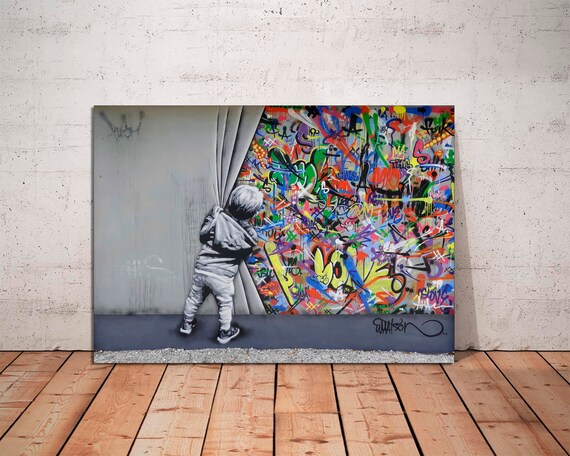 Banksy Behind the Curtain Canvas Print: Graffiti Art, Ready to