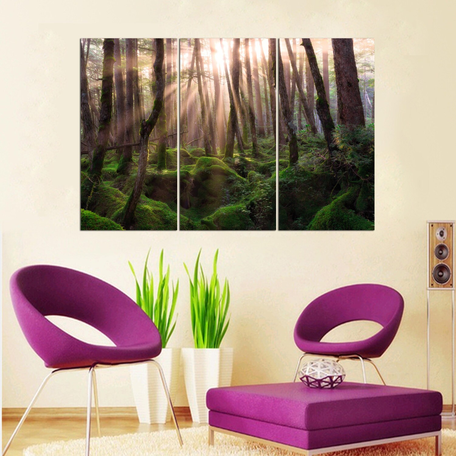 Green Forest Canvas Print: 3-panel Sunlit Trees Wall Art - Etsy