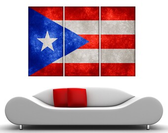 3 Panel Split Puerto Rican Flag Canvas Print, 1.5&quot; deep frames.Triptych, art for home wall decor & interior design. Great for Holiday gift