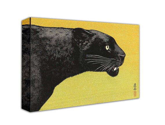 Ukiyo-e Black Panther Print: Vintage Japanese Cat Art, Ready to