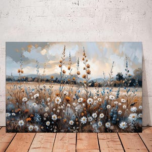 Wildflower Field Oil Painting Canvas Wall Art Large Landscape Vintage Wall Decor, Flower Nature Art Print Decor Vintage Canvas Ready to Hang
