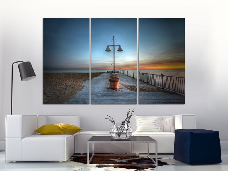 Red Toned Sunset Beach Pier Canvas Red Orange Wall Art Pictures Split Multi 40/"