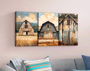 Rustic Barn Canvas Print Set: Farmhouse Wall Art, Ready to Hang
